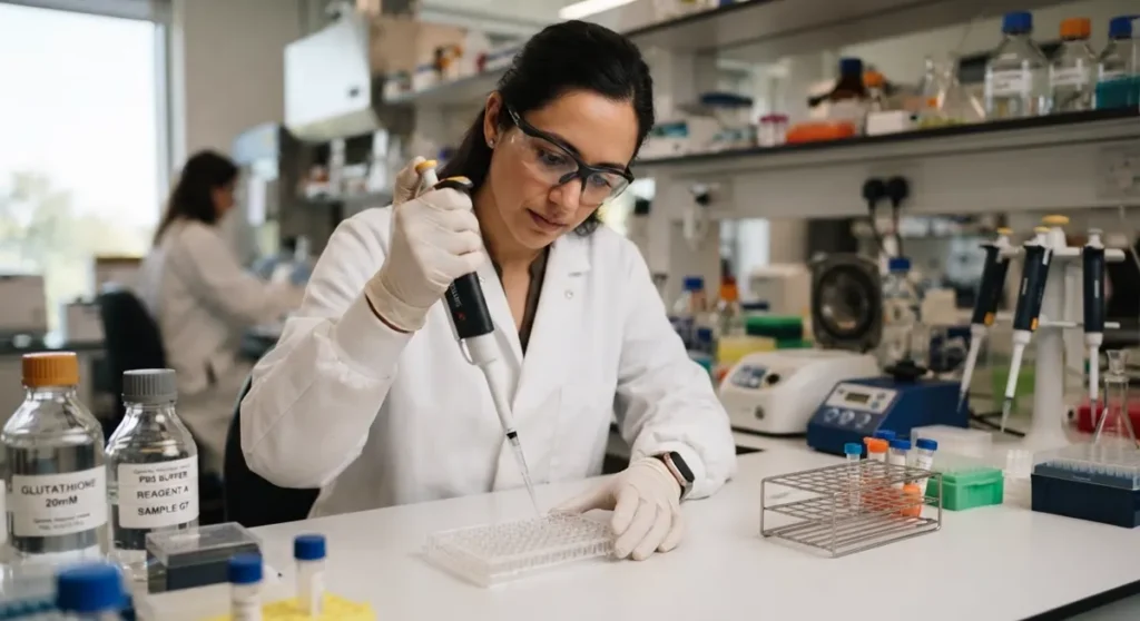 Pipetiranje uzoraka u laboratoriju — Glutation (Glutathione) Bosna u istraživačkom kontekstu