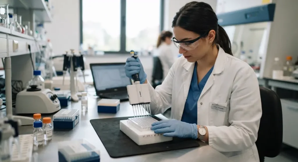 Pipetiranje uzoraka u laboratoriju — PT-141, Kisspeptin i Melanotan 2 Bosna u istraživačkom kontekstu