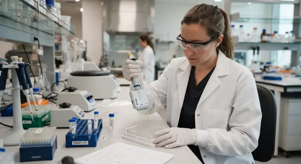 Pipetiranje uzoraka u laboratoriju — Retatrutide Doziranje u istraživačkom kontekstu